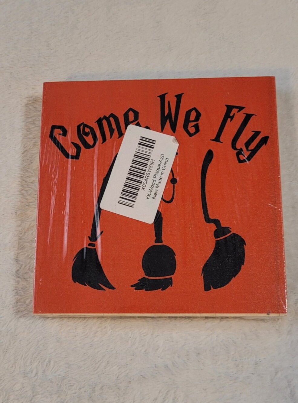 Orange and Black 'Come We Fly' Halloween Wall Plaque